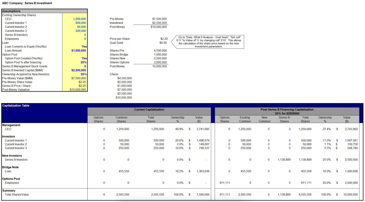 Cap Table | Startup Template + Calculation Example