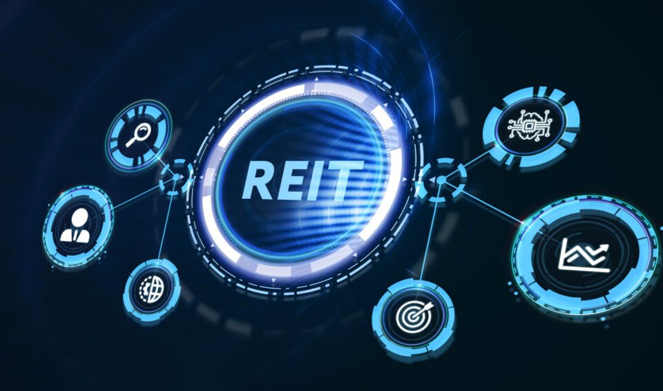 REIT Real estate investment fund ETF Financial stock market. Business, technology, internet and networking concept. 3d illustration