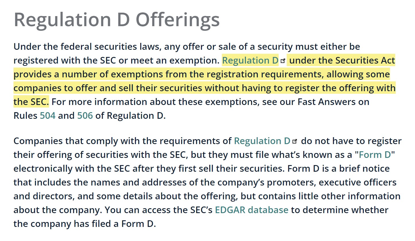 Regulation D Filing